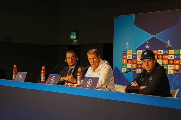 Rudi Gacia s press conference, PK, Pressekonferenz for the 2023 24 Champions League match, between the teams of Union Berlin vs SSC Napoli Berlin 23 10 2023, during the press conference of Rudi Garcia coach of SSC Napoli valid for the Champions League 2023 24, between the teams of Union Berlin vs SSC Napoli at the Olympiastadion in Berlin In picture : Rudi Garcia Head Coach of SSC Napoli - Piotr Zielinski of SSC Napoli Berlino Olympiastadion berlin Germania Copyright: xFABIOxSASSOxFABIOxSASSOx 2L8A3760
