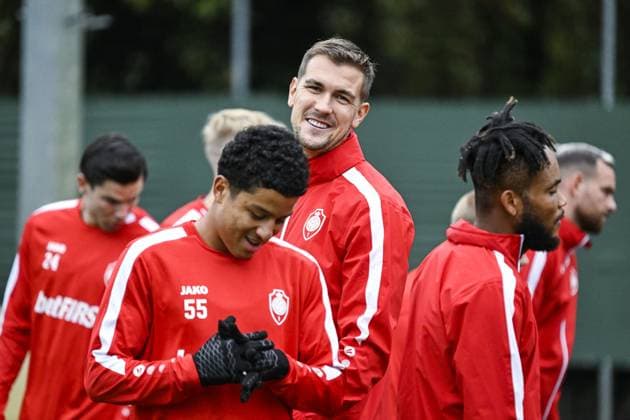 Antwerp s Bjorn Engels pictured during a training of Belgian soccer team Royal Antwerp FC, on Tuesday 24 October 2023 in Antwerp. The team is preparing for tomorrow s game against Portuguese club FC Porto, on day three of the Champions League group stage, in the group H. TOM GOYVAERTS TomxGoyvaerts  x78411878x