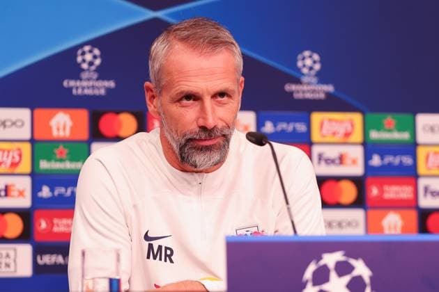Sport Bilder des Tages RB Leipzig PK Champions League Leipzig, 24.10.2023, RB Leipzig Fußball-Akademie, UEFA Champions League , RB Leipzig Pressekonferenz am Vortag von RBL v. Roter Stern Belgrad (Fudbalski klub Crvena zvezda) , Im Bild: Trainer Marco Rose (RB Leipzig) ,