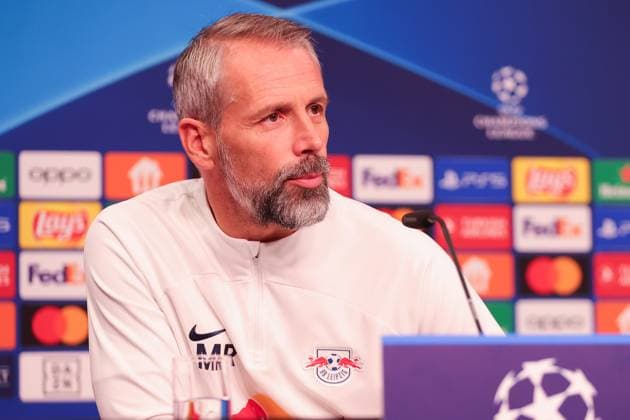 RB Leipzig PK Champions League Leipzig, 24.10.2023, RB Leipzig Fußball-Akademie, UEFA Champions League , RB Leipzig Pressekonferenz am Vortag von RBL v. Roter Stern Belgrad (Fudbalski klub Crvena zvezda) , Im Bild: Trainer Marco Rose (RB Leipzig) ,