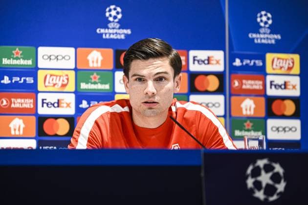 Antwerp s Jurgen Peter Ekkelenkamp pictured during a press conference, PK, Pressekonferenz of Belgian soccer team Royal Antwerp FC, on Tuesday 24 October 2023 in Antwerp. The team is preparing for tomorrow s game against Portuguese club FC Porto, on day three of the Champions League group stage, in the group H. TOM GOYVAERTS TomxGoyvaerts  x78416160x