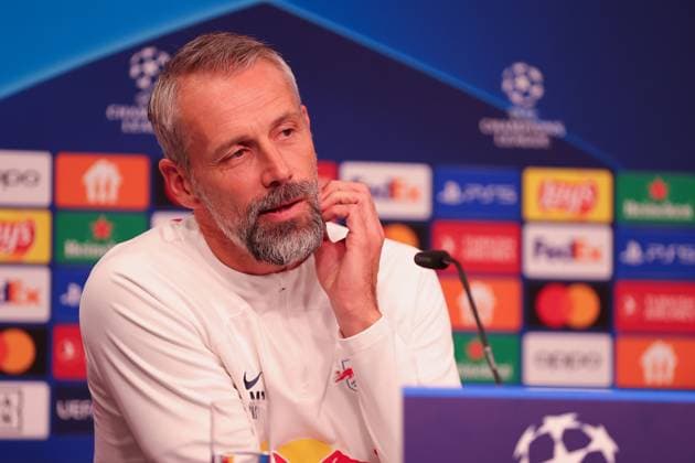 RB Leipzig PK Champions League Leipzig, 24.10.2023, RB Leipzig Fußball-Akademie, UEFA Champions League , RB Leipzig Pressekonferenz am Vortag von RBL v. Roter Stern Belgrad (Fudbalski klub Crvena zvezda) , Im Bild: Trainer Marco Rose (RB Leipzig) ,