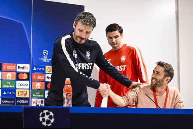 Antwerp s head coach Mark van Bommel pictured at the start of a press conference, PK, Pressekonferenz of Belgian soccer team Royal Antwerp FC, on Tuesday 24 October 2023 in Antwerp. The team is preparing for tomorrow s game against Portuguese club FC Porto, on day three of the Champions League group stage, in the group H. TOM GOYVAERTS TomxGoyvaerts  x78416385x