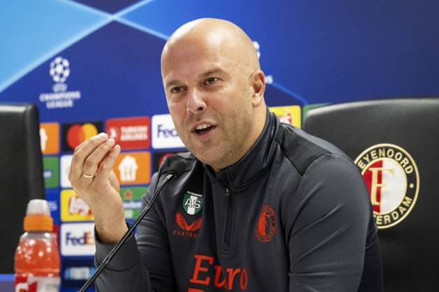ROTTERDAM - Coach of Feyenoord Arne Slot during the MD-1 press conference, PK, Pressekonferenz prior to the UEFA Champions League match against SS Lazio Roma at Feyenoord Stadion de Kuip on October 24, 2023 in Rotterdam, Netherlands. ANP OLAF KRAAK UEFA Champions League 2023 24 2023 2024 xVIxANPxSportx xxANPxIVx 481986452 originalFilename: 481986452.jpg