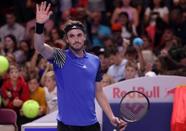 TENNIS - ATP, Tennis Herren Erste Bank Open VIENNA,AUSTRIA,24.OCT.23 - TENNIS - ATP World Tour, Erste Bank Open. Image shows the rejoicing of Stefanos Tsitsipas (GRE).  GEPAxpictures xWalterxLuger