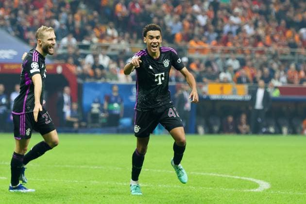 Torjubel von Jamal Musiala 42 (FC Bayern Muenchen) zum 1:3, Galatasaray Istanbul vs. FC Bayern Muenchen, Champions League, Fussball, Vorrunde, Hinspiel, 24.10.2023 Istanbul Istanbul Tuerkei