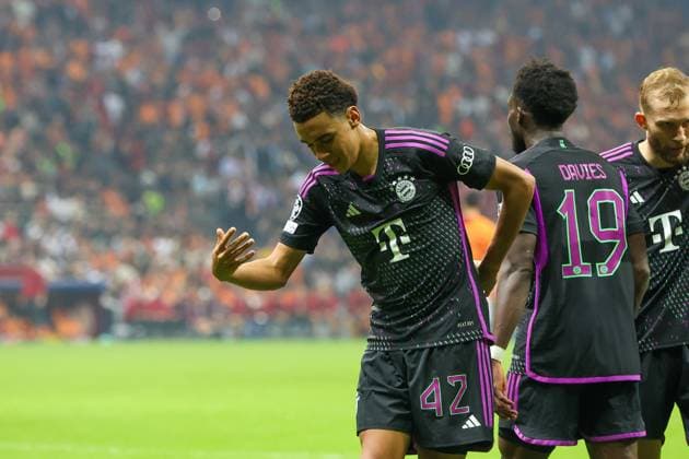 Torjubel von Jamal Musiala 42 (FC Bayern Muenchen) zum 1:3, Galatasaray Istanbul vs. FC Bayern Muenchen, Champions League, Fussball, Vorrunde, Hinspiel, 24.10.2023 Istanbul Istanbul Tuerkei