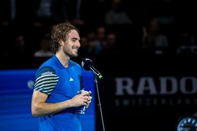 Wien, OÌˆsterreich. 24 Oktober 2023.Stefanos Tsitsipas (GRE) nach dem Spiel. Dominik Thiem (AUT) gegen Stefanos Tsitsipas (GRE) bei der ATP, Tennis Herren World Tour, Erste Bank Open in der Wiener Stadthalle.