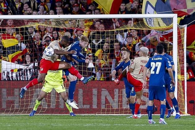 LENS - 24-10-2023, Stade Bollaert-Delelis. Football, Champions League, season 2023-2024. Lens - PSV. Jerdy Schouten of PSV and Nampalys Mendy of RC Lens Lens - PSV  x22883069x Copyright: