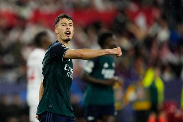 Sevilla FC v Arsenal FC: Group B - UEFA Champions League 2023 24 Gabriel Martinelli Left Winger of Arsenal and Brazil celebrates after scoring his sides first goal during the UEFA Champions League match between Sevilla FC and Arsenal FC at Estadio Ramon Sanchez Pizjuan on October 24, 2023 in Seville, Spain. Seville Spain  Copyright: xJosexBretonx originalFilename:breton-sevillaf231024_npkrO.jpg