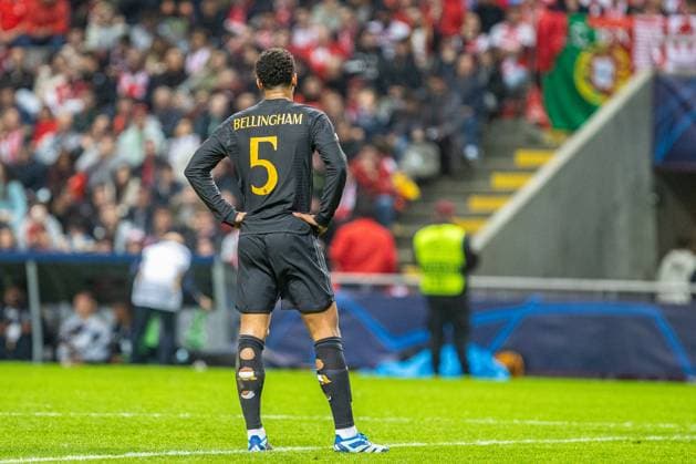 Uefa Champions League, Braga SC vs Real Madrid, round 3 of 6 Braga, Portugal, October, 24th, 2023,Uefa Champions League, Braga SC vs Real Madrid, round 3 of 6 at the Estadio Municipal de Braga, Jude Bellingham playing for Real Madrid, photography by @guelbergoes Braga Portugal