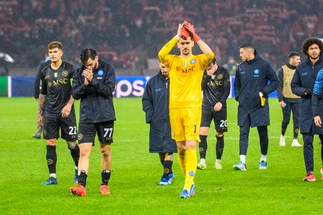 v.l. Giovanni Di Lorenzo (SSC Neapel, 22), Khvicha Kvaratskhelia (SSC Neapel, 77), Alex Meret (SSC Neapel, 1), zufieden mit dem 0:1 Sieg, GER, 1.FC Union Berlin - SSC Neapel, Fussball, Champions League, CH. LEAGUE GRUPPE C, Spieltag 3, UEFA, 23 24, 24.10.2023, DFL REGULATIONS PROHIBIT ANY USE OF PHOTOGRAPHS AS IMAGE SEQUENCES AND OR QUASI-VIDEO, GER, 1.FC Union Berlin - SSC Neapel, Fussball, Champions League, UEFA, 23 24, 24.10.2023, Berlin Copyright: xUwexKoch Eibner-Pressefotox EP_UKH