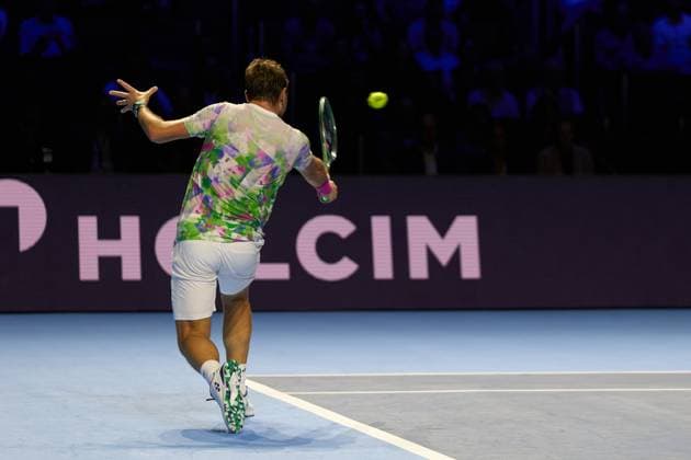 Stan Wawrinka of Switzerland returns a one handed backhand to Alexander Shevchenko during their first round match on day four of Swiss Indoors at St. Jakobshalle on October 24, 2023 in Basel, Switzerland (Photo by Camilla Stolen Imago) Basel Switzerland Copyright: xCamillaxStolenx L1510998
