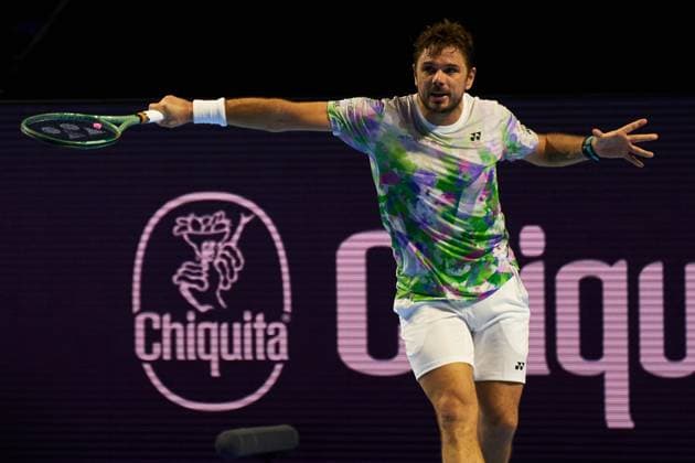 Stan Wawrinka of Switzerland returns a one handed backhand to Alexander Shevchenko during their first round match on day four of Swiss Indoors at St. Jakobshalle on October 24, 2023 in Basel, Switzerland (Photo by Camilla Stolen Imago) Basel Switzerland Copyright: xCamillaxStolenx L1510624