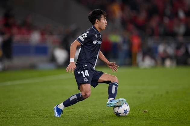 Takefusa Kubo of Real Sociedad in action during the UEFA Champions League match between SL Benfica and Real Sociedad at Estadio do Lisboa e Benfica on October 24, 2023, in Lisbon, Portugal.  (233546507)