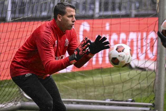 Union s goalkeeper Anthony Moris pictured in action during a training session of Belgian soccer team Royale Union Saint Gilloise, on Wednesday 25 October 2023 in Brussels. The team is preparing for tomorrow s game against Austrian Linzer Athletik Klub, on day 3 of the group phase of the UEFA Europa League competition, in group E. LAURIExDIEFFEMBACQ  x78498172x