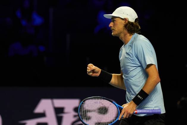 Max Purcell of Australia celebrates a point against Taylor Fritz of The United States during their second round match on day five of the Swiss Indoors at St. Jakobshalle on October 25, 2023 in Basel, Switzerland (Photo by Camilla Stolen Imago) Basel Switzerland Copyright: xCamillaxStolenx L1520268