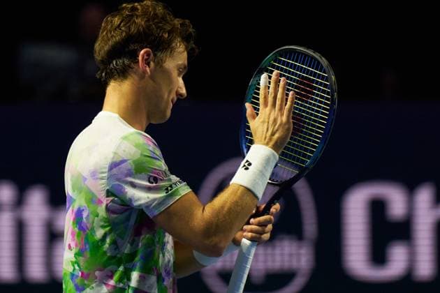 Casper Ruud of Norway celebrates his win over Alexander Bublik of Kazakhstan during their second round match on day five of the Swiss Indoors at St. Jakobshalle on October 25, 2023 in Basel, Switzerland (Photo by Camilla Stolen Imago) Basel Switzerland Copyright: xCamillaxStolenx L1530017