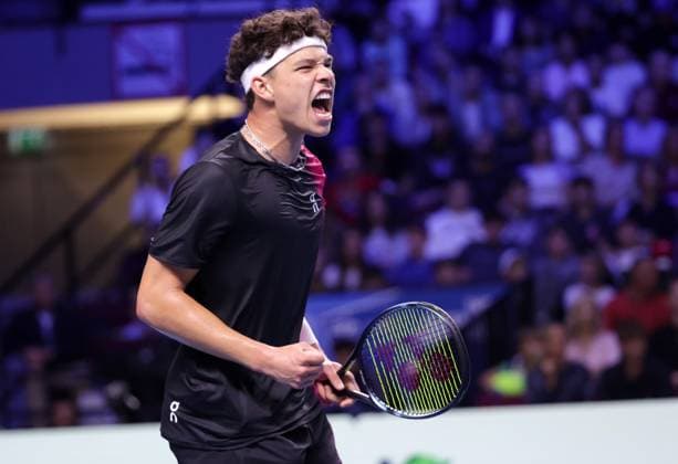 TENNIS - ATP, Tennis Herren Erste Bank Open VIENNA,AUSTRIA,25.OCT.23 - TENNIS - ATP World Tour, Erste Bank Open. Image shows the rejoicing of Ben Shelton (USA).  GEPAxpictures xWalterxLuger