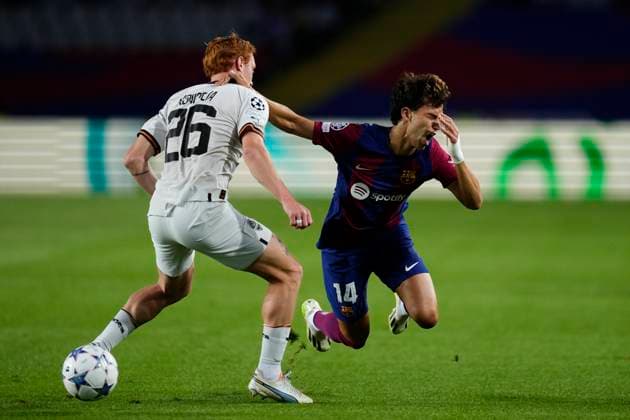 FC Barcelona, Barca v FC Shakhtar Donetsk: Group H - UEFA Champions League 2023 24 Joao Felix second striker of Barcelona and Portugal and Yukhym Konoplya Right-Back of Shakhtar Donetsk and Ukraine compete for the ball during the UEFA Champions League match between FC Barcelona and FC Shakhtar Donetsk at Estadi Olimpic Lluis Companys on October 25, 2023 in Barcelona, Spain. Barcelona Spain  Copyright: xJosexBretonx originalFilename:breton-fcbarcel231025_npdS9.jpg