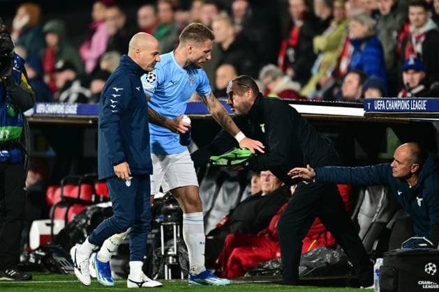 ROTTERDAM - (l-r) Ciro Immobile of SS Lazio, SS Lazio coach Maurizio Sarri during the UEFA Champions League group E match between Feyenoord and Lazio Roma at Feyenoord Stadion de Kuip on October 25, 2023 in Rotterdam, Netherlands. ANP OLAF KRAAK UEFA Champions League 2023 24 2023 2024 xVIxANPxSportx xxANPxIVx 482107325 originalFilename: 482107325.jpg