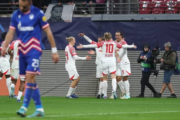 Champions League: RB Leipzig vs. Roter Stern Belgrad, 25.10.23 Torjubel RB Leipzig. Fussball, UEFA Champions League, Saison 2023 2024: RB Leipzig vs. Roter Stern Belgrad am 25.10.23 in der Red Bull Arena, Leipzig. Copyright: xBEAUTIFULxSPORTS JanxKaeferx