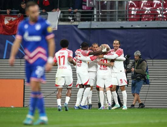 25.10.2023, Fussball UEFA Champions League 2023 2024, Gruppe G, 3.Spieltag, RB Leipzig - FK Roter Stern Belgrad, in der Red Bull Arena Leipzig. Jubel RB Leipzig zum Tor zum 1:0