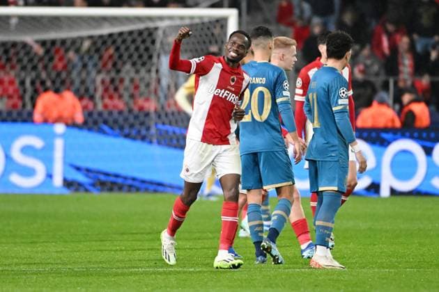 231025 Royal Antwerp FC vs FC Porto Alhassan Yusuf of Antwerp celebrates after scoring the 1-0 goal during a football game between Royal Antwerp FC and FC Porto on day 3 in Group H of the UEFA Champions League season 2023-2024 competition on October 25, 2023 in Antwerp, Belgium. (Photo by Maarten Straetemans Isosport) ANTWERP BELGIUM  Copyright: xx 412686