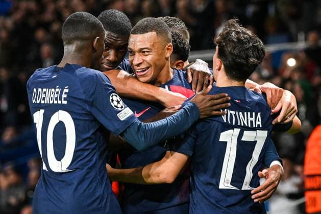 October 25, 2023, Paris, France, France: Kylian MBAPPE of PSG celebrate his goal with teammates during the UEFA Champions League group F match between Paris Saint-Germain and AC Milan at Parc des Princes Stadium on October 25, 2023 in Paris, France. Paris France - ZUMAm308 20231025_zsp_m308_004 Copyright: xMatthieuxMirvillex