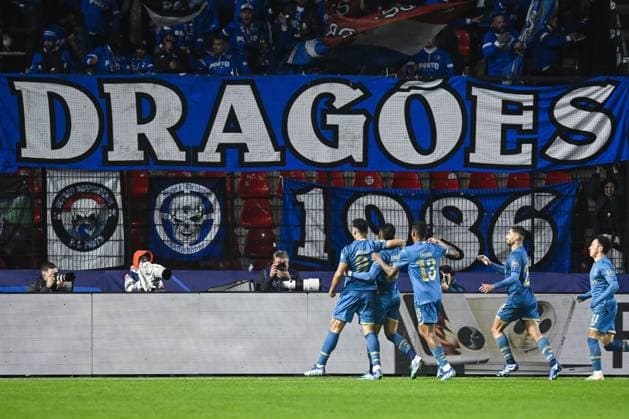 Porto s Evanilson celebrates after scoring during a soccer game between Belgian Royal Antwerp FC and Portuguese FC Porto, Wednesday 25 October 2023 in Antwerp, on day three of the Champions League group stage, in the group H. TOM GOYVAERTS TomxGoyvaerts  x78527575x