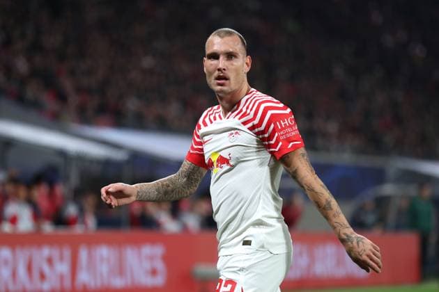 Champions League: RB Leipzig vs. Roter Stern Belgrad, 25.10.23 David Raum (22, RB Leipzig). Fussball, UEFA Champions League, Saison 2023 2024: RB Leipzig vs. Roter Stern Belgrad am 25.10.23 in der Red Bull Arena, Leipzig. Copyright: xBEAUTIFULxSPORTS JanxKaeferx