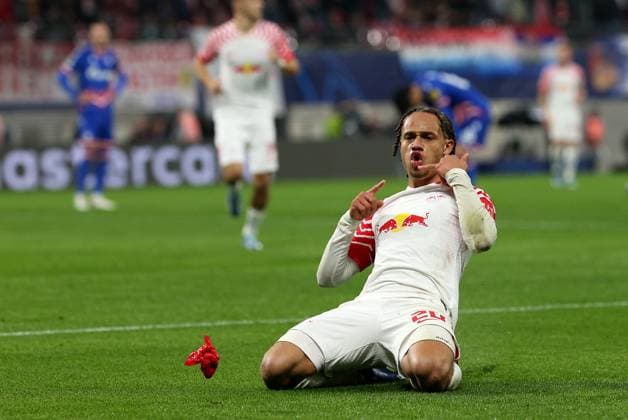 25.10.2023, Fussball UEFA Champions League 2023 2024, Gruppe G, 3.Spieltag, RB Leipzig - FK Roter Stern Belgrad, in der Red Bull Arena Leipzig. Jubel Torschütze Xavi Simons (RB Leipzig) zum Tor zum 2:0
