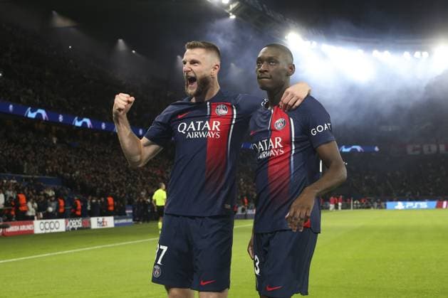 Joie - But de Randal Kolo Muani (PSG) - Milan Skriniar (PSG) FOOTBALL : Paris Saint Germain Vs Milan AC - Ligue des Champions - 25 10 2023 MichaelBaucher Panoramic 