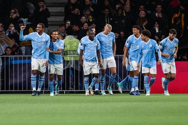 BERN, SWITZERLAND - OCTOBER 25: Manuel Akanji of Man City (L) celebrates his goal with team during the UEFA Champions League Group Stage match between BSC Young Boys and Manchester City at Stadion Wankdorf on October 25, 2023 in Bern, Switzerland. Bern Stadion Wankdorf Bern Switzerland Copyright: xJustPictures.ch LuigixRizzox jp-en-EuSpIm-AN0I7699 20230921