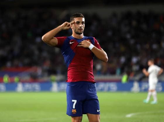 October 25, 2023, Sabadell, Barcelona, Spain: Barcelona Spain 25.10.2023 Ferran Torres FC Barcelona, Barca celebrates after scoring his team s first goal with a dedication to his deceased grandmother during the UEFA Champions League between FC Barcelona and FC Shakhtar Donetsk at Estadi Olimpic Lluis Companys on 25 October 2023 in Barcelona. Sabadell Spain - ZUMAu50_ 20231025_zsp_u50_025 Copyright: xXavixUrgelesx