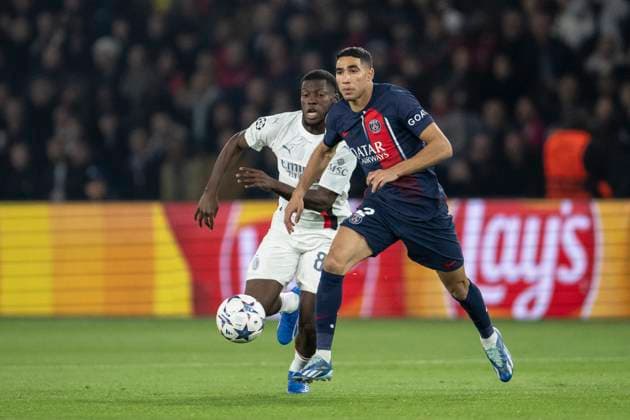 Champions League - PSG v AC Milan Achraf Hakimi during the UEFA Champions League Group F football match between Paris Saint-Germain (PSG) and AC Milan at the Parc de Princes in Paris, France on October 25, 2023. Photo by Eliot Blondet ABACAPRESS.COM Paris France  Copyright: xBlondetxEliot ABACAx 873272_038 BlondetxEliot ABACAx 873272_038