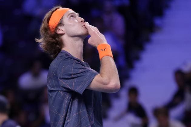 TENNIS - ATP, Tennis Herren Erste Bank Open VIENNA,AUSTRIA,26.OCT.23 - TENNIS - ATP World Tour, Erste Bank Open. Image shows the rejoicing of Andrey Rublev (RUS).  GEPAxpictures xWalterxLuger