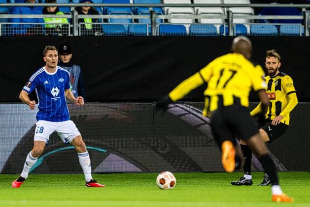 231026 Kristoffer Haugen of Molde during the UEFA Europa League football match between Molde and Häcken on October 26, 2023 in Molde. Photo: Marius Simensen BILDBYRAN Cop 238 bbeng football fotball fotboll häcken molde uefa uefa europa league Copyright: MARIUSxSIMENSEN BB231026BB522