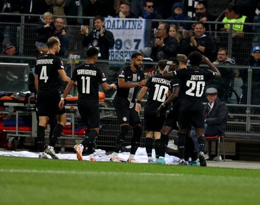 SOCCER - UEFA EL, Sturm vs Atalanta GRAZ,AUSTRIA,26.OCT.23 - SOCCER - UEFA Europa League, SK Sturm Graz vs Atalanta Bergamo Calcio. Image shows the rejoicing of Sturm .  GEPAxpictures xHansxOberlaender