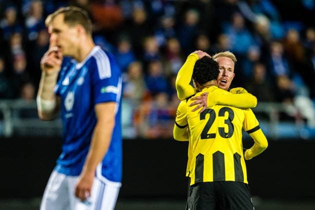 231026 Momodou Lamin Sonko of Häcken celebrates after scoring the 1-1 goal during the UEFA Europa League football match between Molde and Häcken on October 26, 2023 in Molde. Photo: Marius Simensen BILDBYRAN Cop 238 bbeng football fotball fotboll häcken jubel molde uefa uefa europa league Copyright: MARIUSxSIMENSEN BB231026BB549