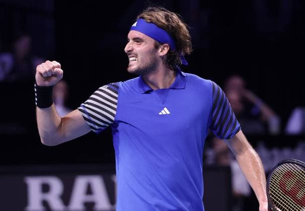 TENNIS - ATP, Tennis Herren Erste Bank Open VIENNA,AUSTRIA,26.OCT.23 - TENNIS - ATP World Tour, Erste Bank Open. Image shows the rejoicing of Stefanos Tsitsipas (GRE).  GEPAxpictures xWalterxLuger