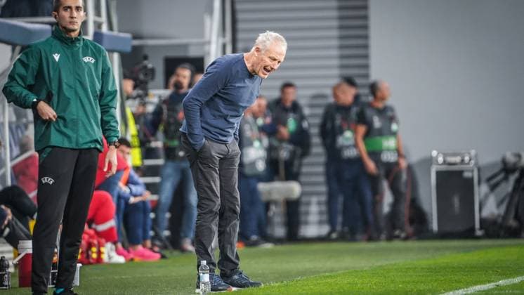 Christian Streich ( Trainer SC Freiburg ) 26.10.2023; Backa Topola, Serbien - FK TSC Backa Topola vs. SC Freiburg - UEFA EUROPA LEAGUE 2023 2024 TSC Arena Backa Topolya, Fussball, Herren