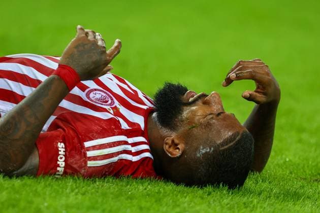 Olympiacos F.C. v West Ham United UEFA Europa League Rodinei of Olympiacos F.C. is injured during the UEFA Europa League Group A match at Karaiskakis Stadium, Piraeus Copyright: xYannisxHalasx FIL-19159-0080 UK Newspapers OUT