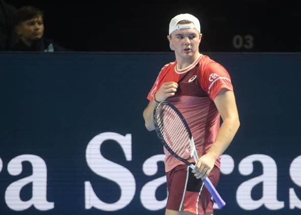 SWISS INDOORS 2023 PHOTOPQR L ALSACE Vincent VOEGTLIN ; Bâle ; 26 10 2023 ; Le suisse Dominic Stricker lors des Swiss Indoors 2023, à Bâle le 24 octobre 2023. OCT 26TH 2023. SWISS INDOORS Bâle France  Copyright: xPHOTOPQR L ALSACE MAXPPPxVincentxVOEGTLINx 20231026ALS7893 20231026ALS7893