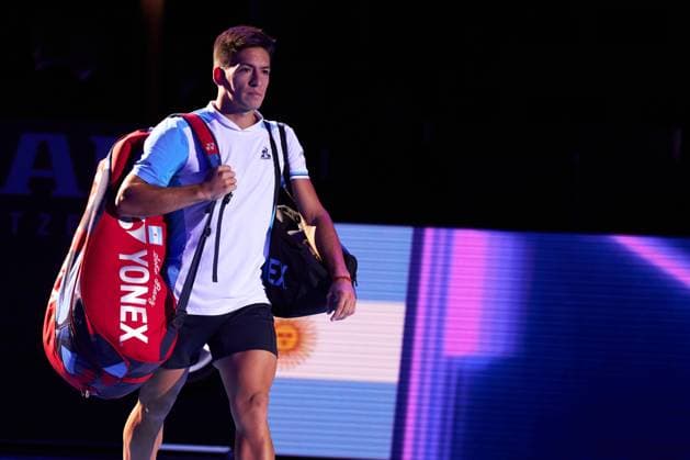 Sebastian Baez of Argentina enters the court to play against Holger Rune of Denmark in their match on day six of the Swiss Indoors at St. Jakobshalle on October 26, 2023 in Basel, Switzerland (Photo by Camilla Stolen Imago) Basel Switzerland Copyright: xCamillaxStolenx L1560065