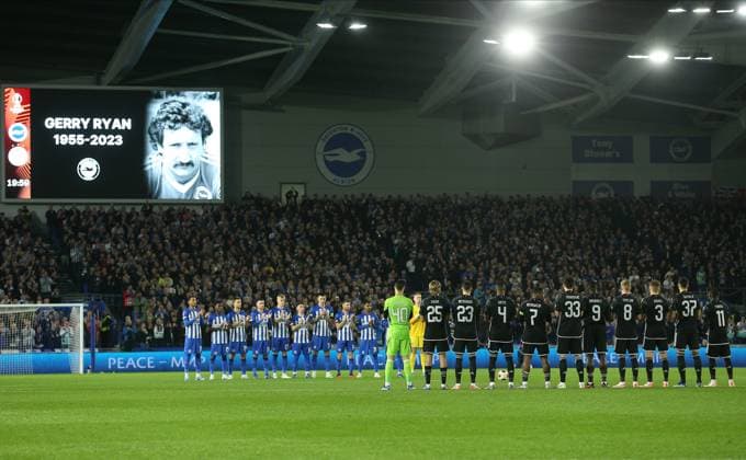 Brighton & Hove Albion v AFC Ajax: Group B - UEFA Europa League 2023 24 Tribute to Gerry Ryan former Brighton Player before the UEFA Europa League 2023 24 match between Brighton & Hove Albion and AFC Ajax at American Express Community Stadium on October 26, 2023 in Brighton, England Brighton American Express Community Stadium England United Kingdom Copyright: xNigelxFrench Sportsphoto APLx 13958547