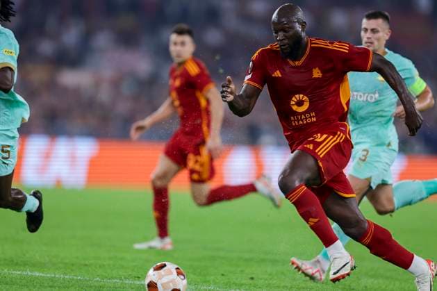 UEFA Europa League Group G AS Roma vs Sportovni Klub Slavia Praha Roma™s Belgian forward Romelu Lukaku celebrates after scoring a goal during UEFA Europa League Group G match between AS Roma and Sportovni Klub Slavia Praha at Olimpico stadium on October 26, 2023 in Rome, Italy. ABPH7861_1 Copyright: xAntonioxBalascox