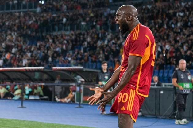 UEFA Europa League Group G AS Roma vs Sportovni Klub Slavia Praha Roma™s Belgian forward Romelu Lukaku celebrates after scoring a goal during UEFA Europa League Group G match between AS Roma and Sportovni Klub Slavia Praha at Olimpico stadium on October 26, 2023 in Rome, Italy. DSCF7582 Copyright: xAntonioxBalascox