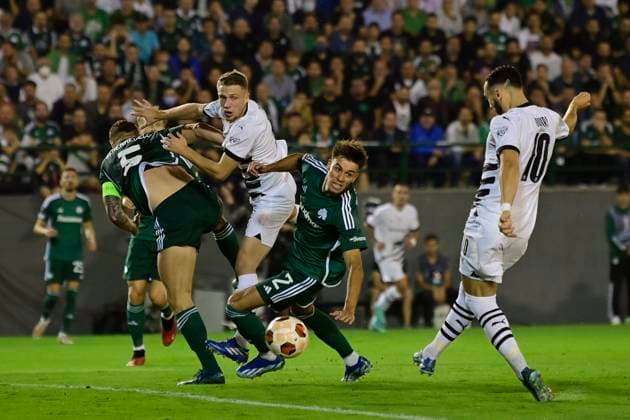 FOOTBALL Europa League Panathinaïkos Athènes Stade Rennais FC PHOTOPQR OUEST FRANCE Vincent MICHEL ; Athènes ; 26 10 2023 ; Football - Ligue Europa - 3eme match qualificatif - Panathinaïkos Athènes Stade Rennais FC but Gouiri oct 26th 2023. FOOTBALL Europa League Panathinaïkos Athènes Stade Rennais FC Athènes France  Copyright: xPHOTOPQR OUESTxFRANCE MAXPPPxVincentxMICHELx 20231026OFR8030 20231026OFR8082