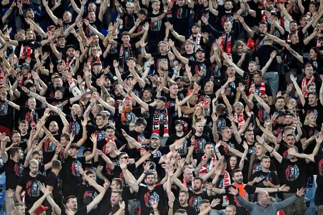 Slavia supporters cheer on during the Europa League Group G football match between AS Roma and SK Slavia Prague at Olimpico stadium in Rome (Italy), October 26th, 2023. andreaxstaccioli